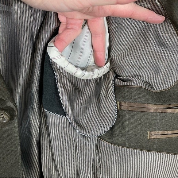 NWT Caravelli Tevon Superior 150s Blazer Size 40R Olive Pinstripe Sport Coat - Picture 10 of 11